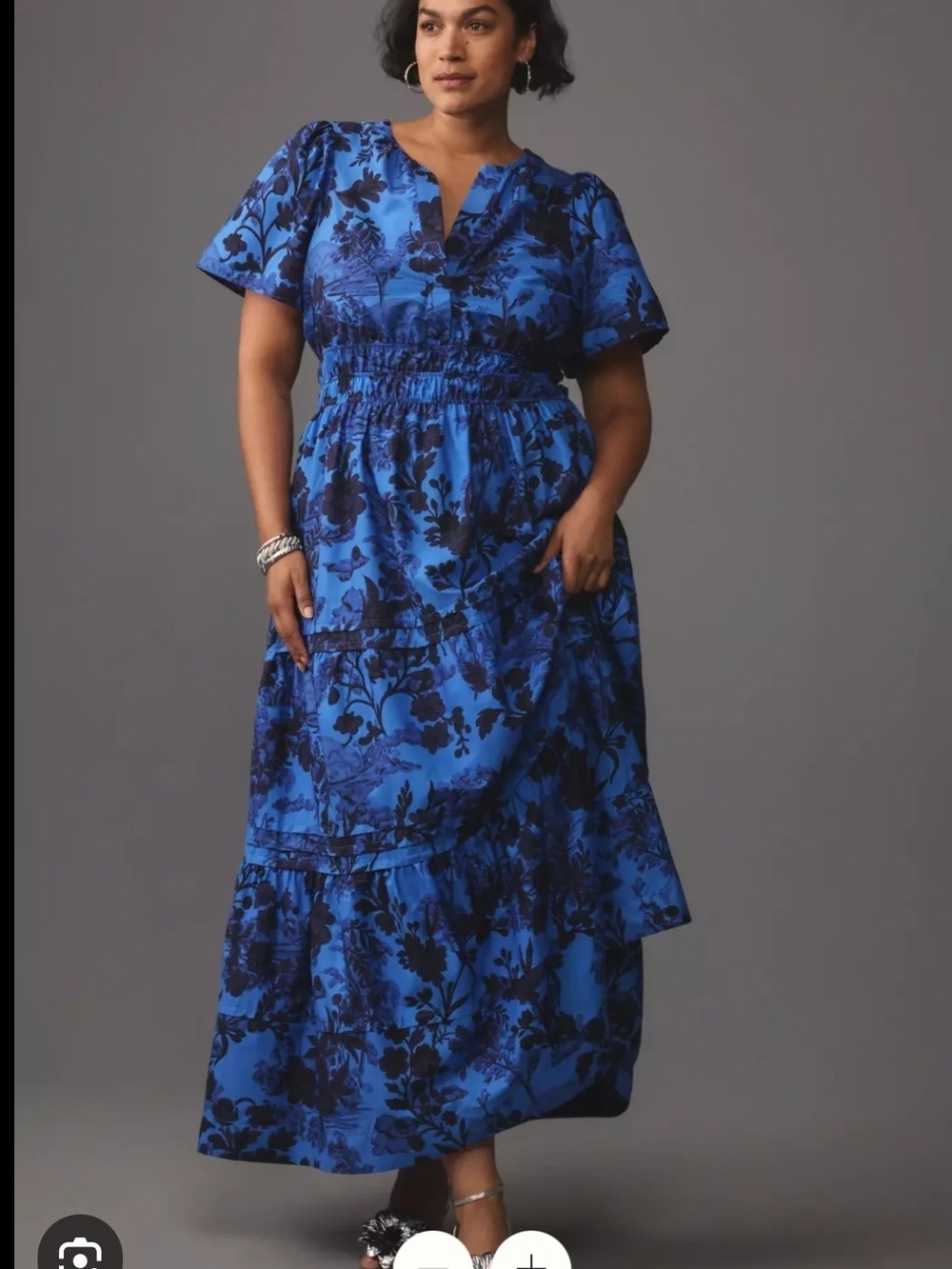 Anthropologie Royal Blue Floral Midi Dress